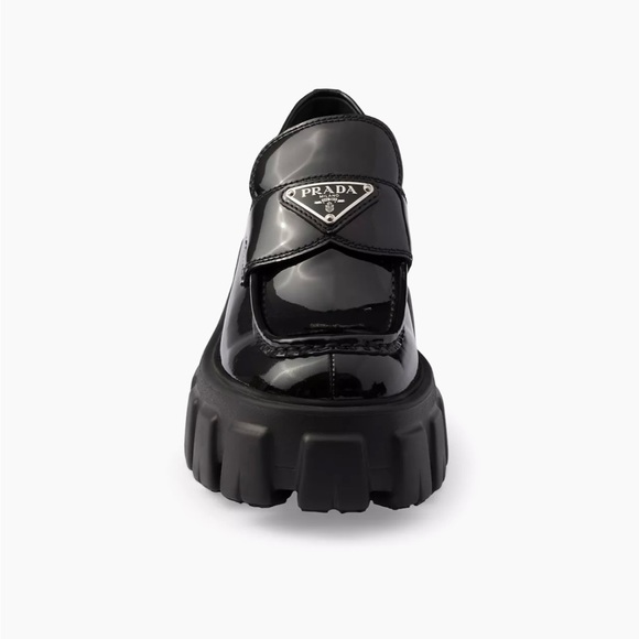 Prada Womens Black Patent Leather Monolith Loafers - Picture 1 of 10